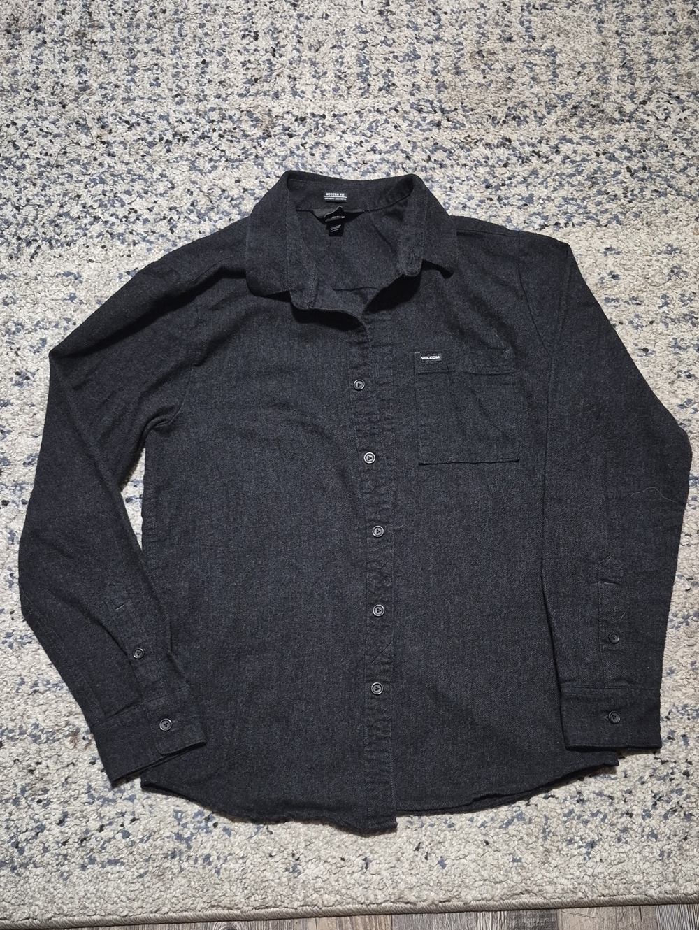 Volcom Men's Dark Charcoal Button-Down Long Sleeve Shirt